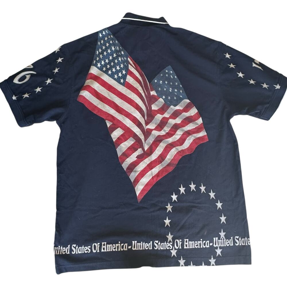Mens Polo Shirt Size XL Flag American Patriot Conservative USA July 4th Blue Red